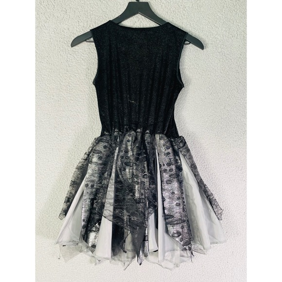Spirit Halloween Dress Girls Large Black Silver Lace Costume Party Witch - Picture 11 of 11